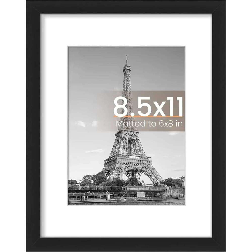 By Picture Frame, Display Pictures 6x8 with Mat or 8.5 x 11 Without, Wall Hanging Photo Frames, Black, 1 Pack H260306
