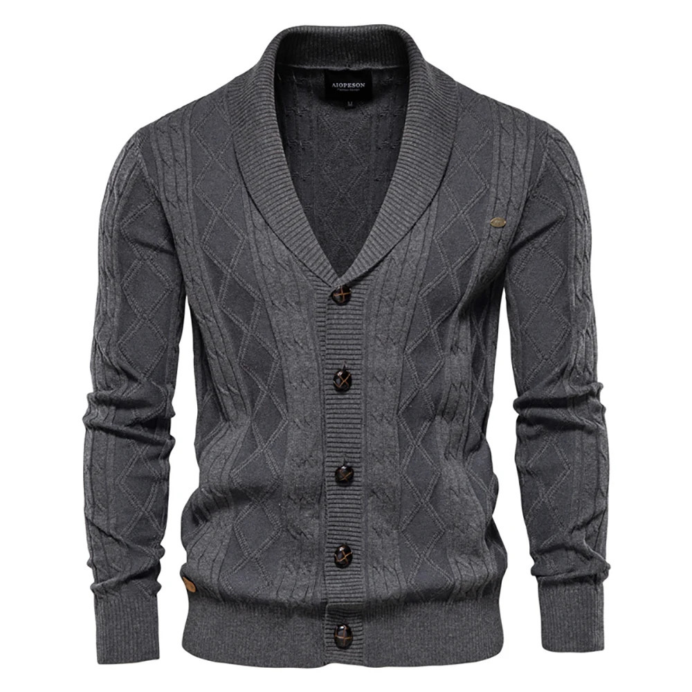 AIOPESON Cotton Argyle Cardigan Men Casual Single Breasted Solid Color Business Mens Cardigans Winter Fashion Sweater Man 260306
