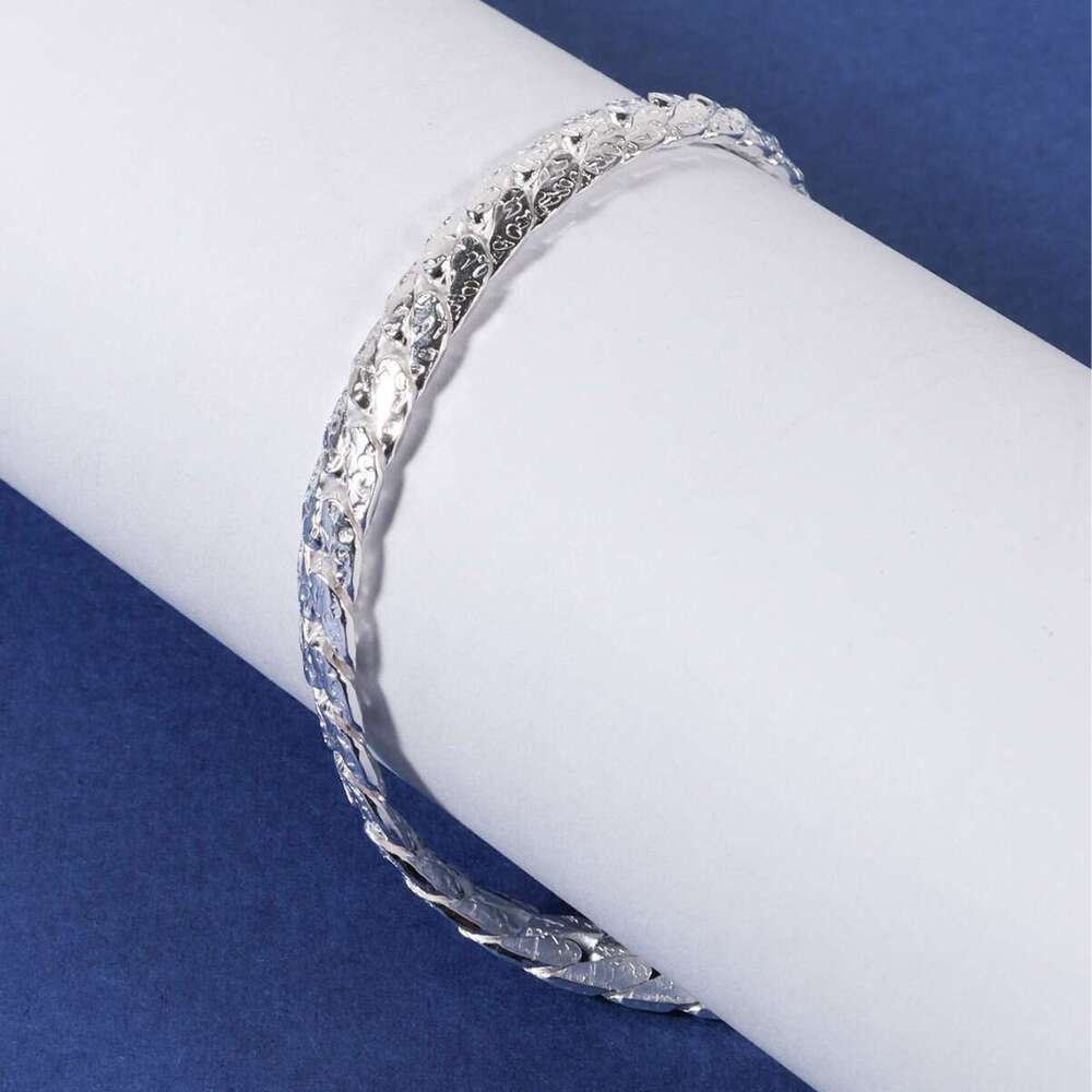 Pure S925 Personality Fashion Export Silver Plated Hammer Point Couple Bracelet Cuban Chain Cross-Border High Quality