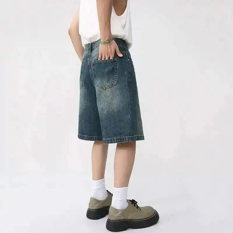 IEFB Summer Denim Shorts Mens Loose Korean Style Retro Short Jeans Fashion Washed Casual Knee Length Pant Streetwear 9A8588 260306