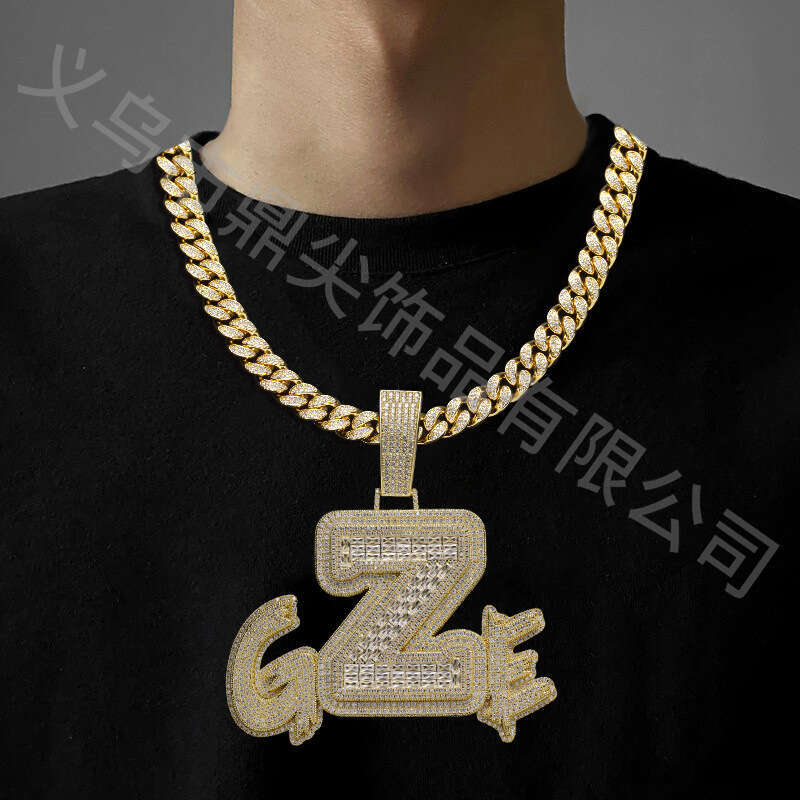 Cross-border European American ins-style personalized hip-hop men's and women's high-quality copper inlaid zircon custom name letter pendant