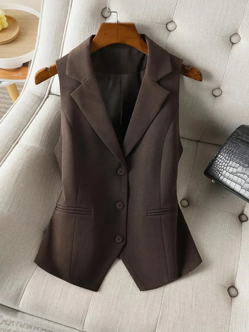 Vintage Womens Brown Custom Waistcoat Sleeveless Lapel Suit Vest Daily Commute Button Slim n Casual All Fold Wear 260306