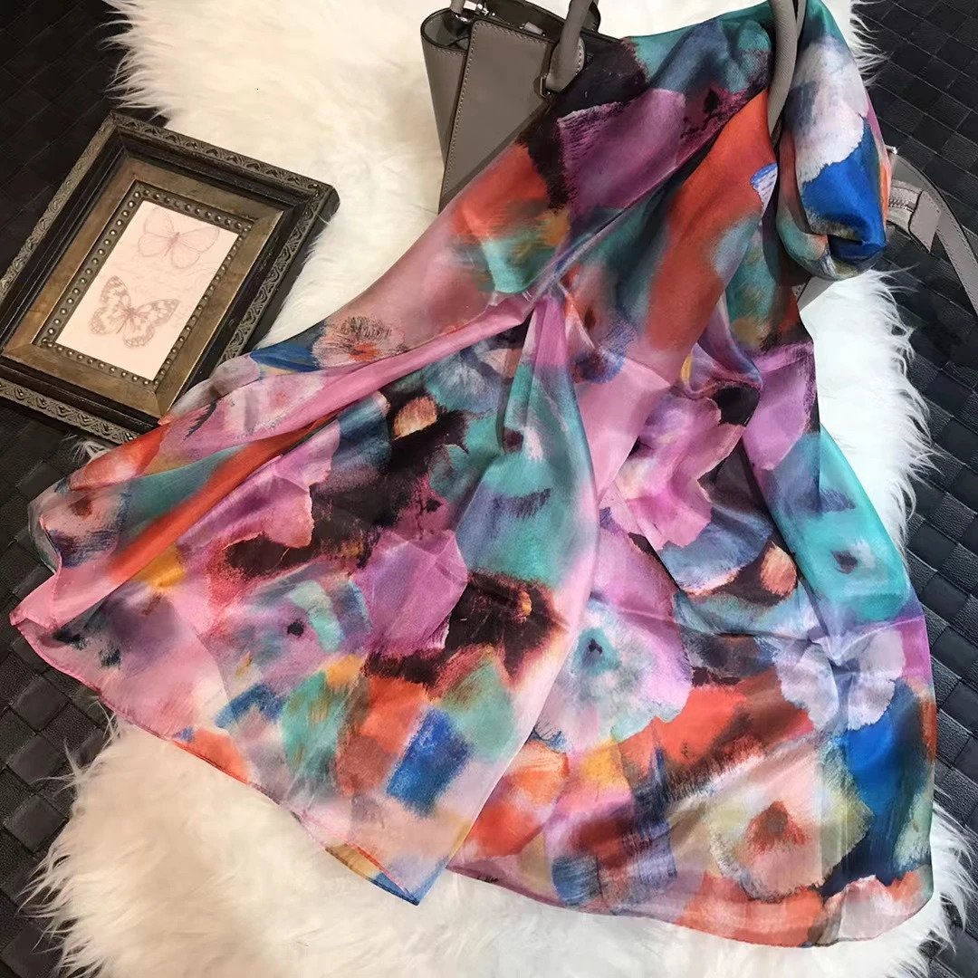 Orange Blue Winter Women Pure Silk Scarf Shawl Spring Fall Fashion Large Elegant Classical Long Scarves Wraps Printed 180110cm 260302