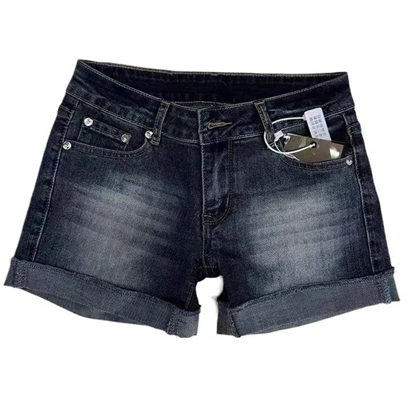 Retro Roll Up Hem Deep Blue Denim Shorts Women Summer Sexy Low Rise Hip Covering Pants American Distressed Washed Jean Short 260306