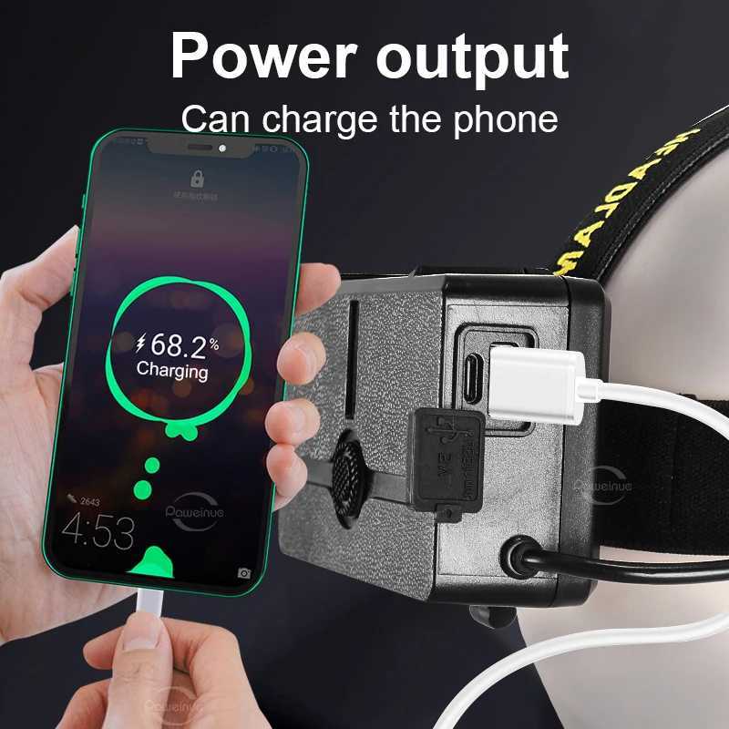 1000000LM XHP360 IR Sensor Led Headlamp Head Flashlight Type-c Recharge Front Head Light Powerful Head LED Light Fishing Lantern H260307