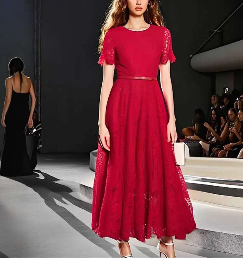 2026 New Women's European and American Fashion Lady Elegant Simple Solid Color Flower Bud Silk A1 Soft White Moonlight Long Dress