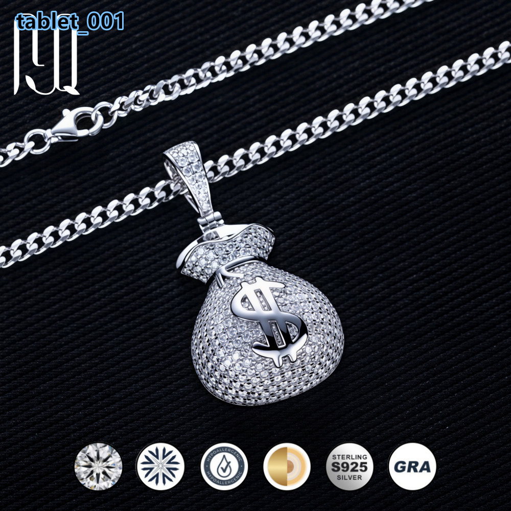 Money Bag Dollar Sign Full Pave Moissanite Pendant Necklace Urban Hop Street Style Factory Wholesale