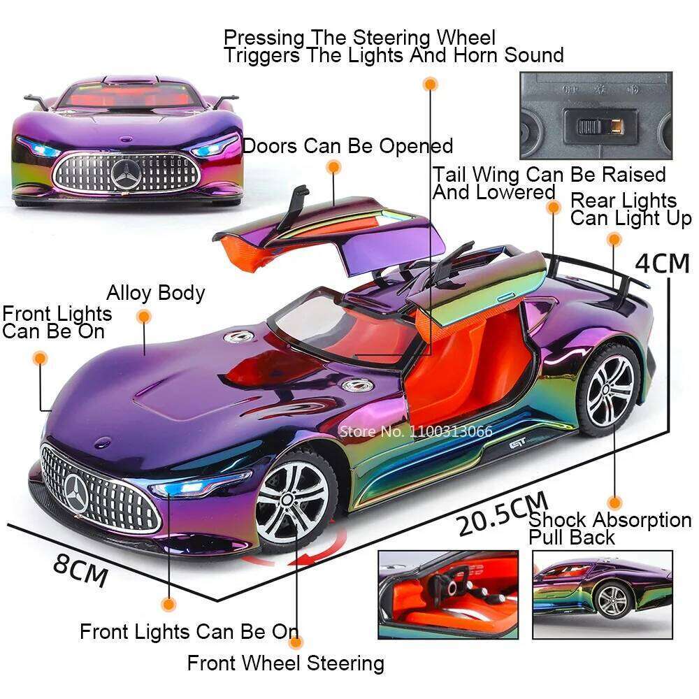 1:24 Pagani Huayra BC Vision GT Toys Alloy Cars Wheel Pull Back Car Rubber Tires Miniature Vehicles Model Collectible Item Z260307