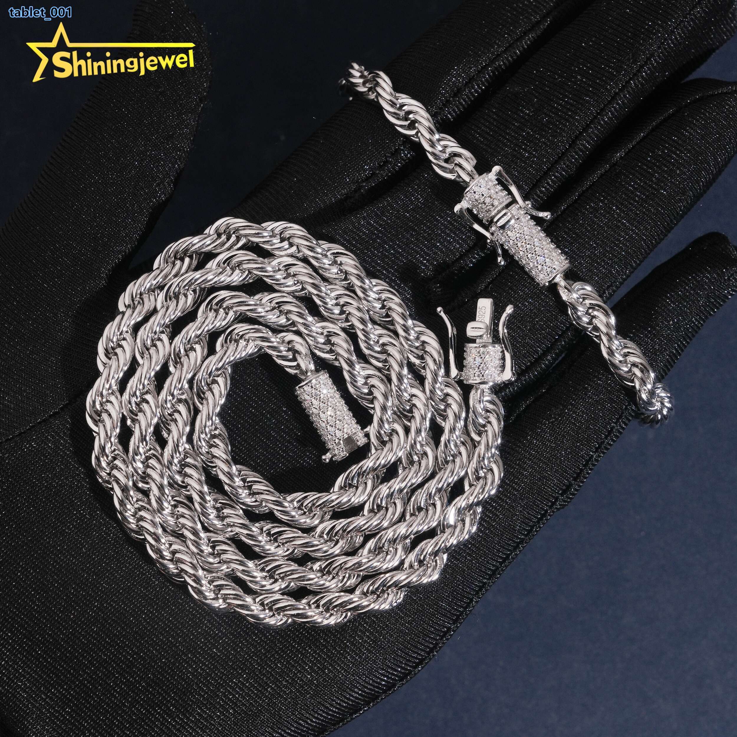 High Quality 6MM Solid 925 Silver VVS Moissanite Clasp Iced Out Hip Hop Jewelry Diamond Stainless Steel Rope Chain Men Necklace