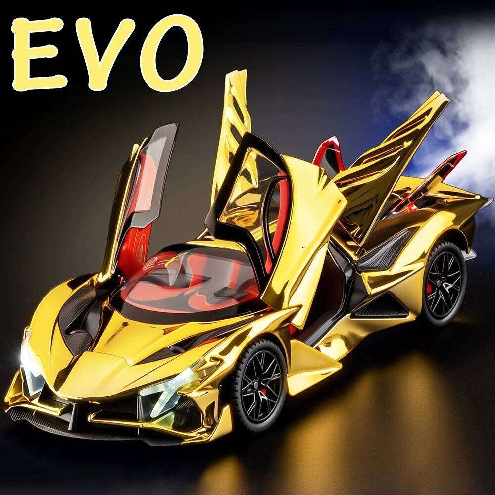 1:24 Apollo EVO Senna Toys Alloy Diecast Sports Car Model with Spray Doors Opened Sound Light Pull Back Vehcie Children Toy Gift Z260306