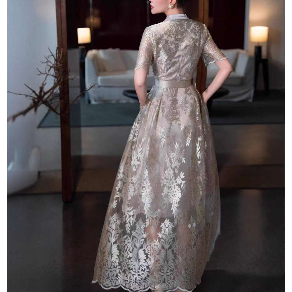 2026 a2 Spring and Summer New Designer Lady Exquisite Jacquard Light Luxury Elegant Large Bottom Long Dress