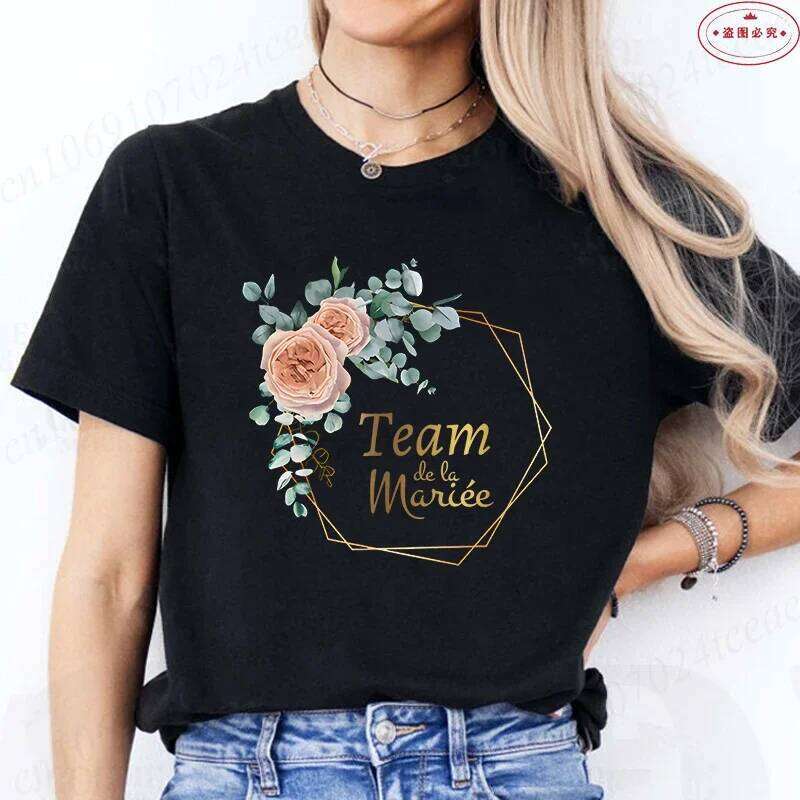 EVJF Future T-shirt French Bridal Wedding Team Bride Tops Bachelorette Hen Party Tshirt Women Flower Wreath Graphic Tees XJ260306 XJ260306