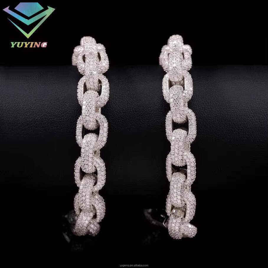 New Design Mossanite Cuban Link Bracelet 10mm Solid S925 Silver Bracelet Hip Hop Jewelry VVS Moissanite Diamond Cuban Bracelet