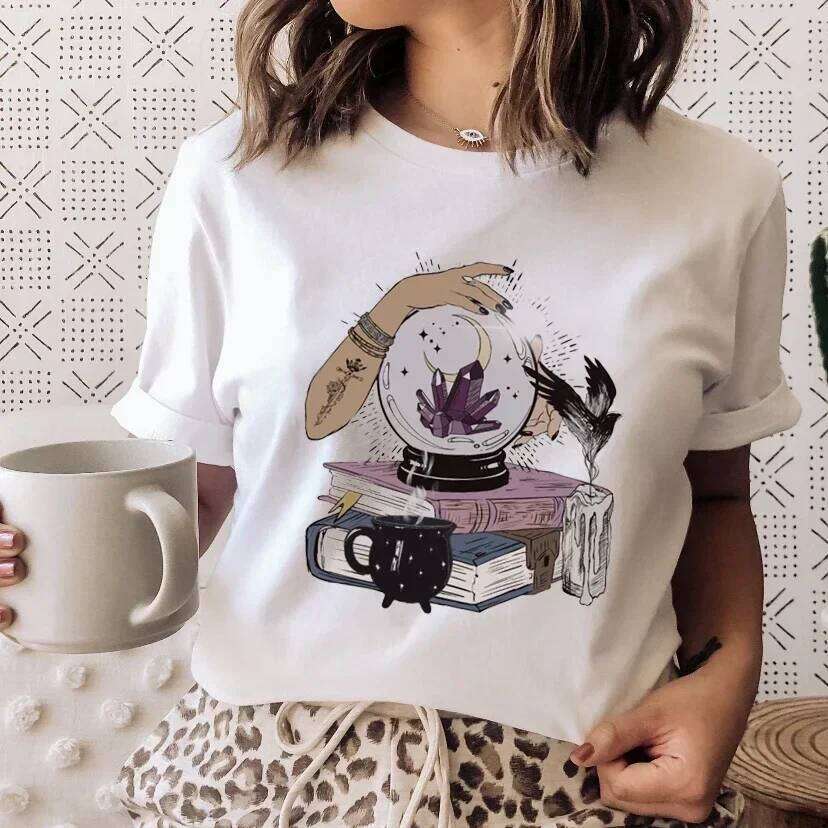 Books Cats Tarot Vintage Tee Fashion T-shirts New Women Summer Tshirt Top Lady Print Female Clothes Short Sleeve Graphic T-Shirt XJ260306