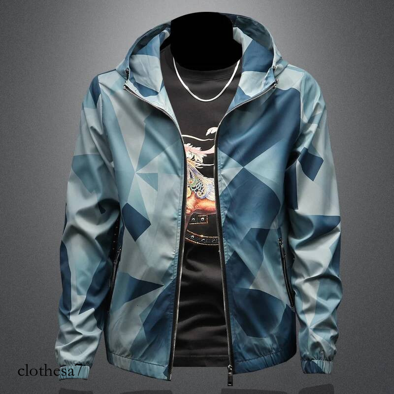 Minglu Spring Autumn Hooded Men's Jackets Luxury Allover Printed Zipper Sport Casual Male Coats Fashion Man Overcoat 4XL