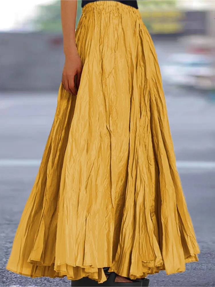 Spring Summer Solid Color Skirts Women Fashion Simple Style Folds Loose A-line Skirt Trendy Female Clothing Streetwear 260306