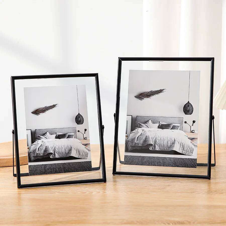 4/6Inch Metal Photo Gold Black Rectangle Acrylic Transparent Surface Folding Picture Frame for Home Desktop Decoration H260306