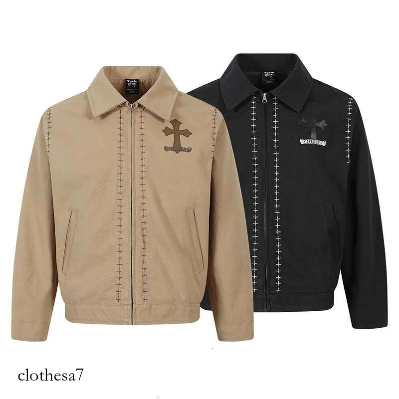 2026 Spring New American Style Cross Embroidered PU Leather Jacket For Men, Trendy Loose Casual Top