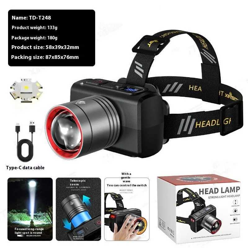 Super Bright LED Sensor Headlamp USB Rechargeable Headlight Front Led Head Light With built-in battery Camping Fishing Lantern H260307