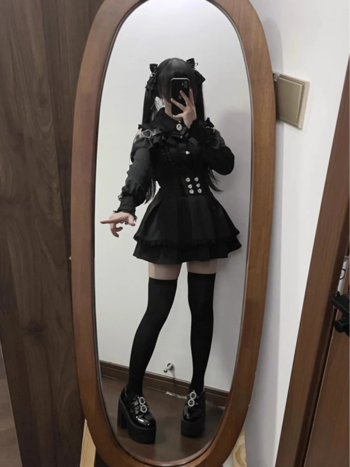 k Romantic oulder Bared irt And f Skirt Set Spring Autumn Japanese School orm Sle Two Piece Set for Teen Girls 260304