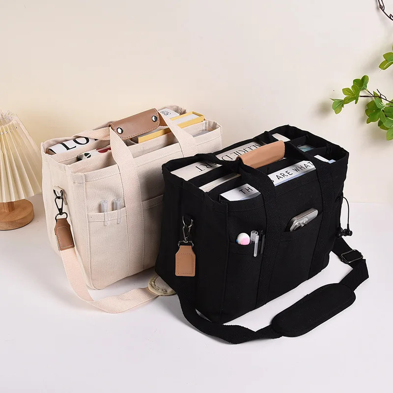 Multi Pocket Womens Canvas Handbag Large Capacity Casual Tote Bag Shopper Shoulder Bag For Female Mummy Bag 260306