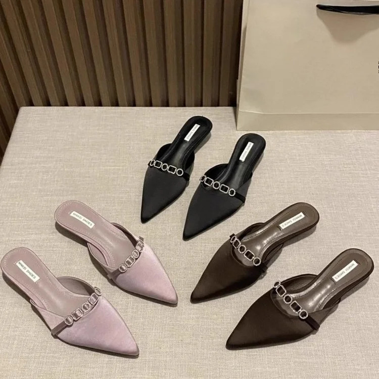 Fashion Rhinestones Ladies Heeled Slippers Sandals Shoes Female Low Heel Slides Slippers Shoes for Women Mules 260303
