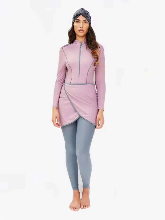 3PCS/Set Plain Muslim Modest Swimwear Women Muslim Swimsuit Burkini Long Sleeve Islamic Big Full Cover Hijab Beach Clothing