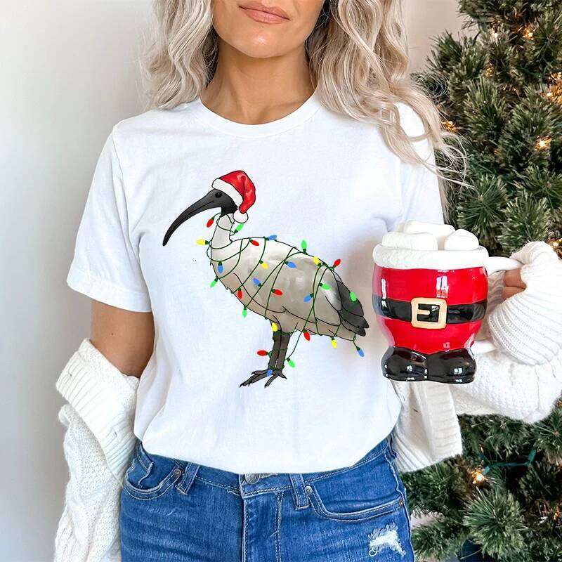 Womens T-shirt Festive Bin Graphic Print Tees Trendy Christmas Chicken Printed Women Fashion Casual T-shirts XJ260306