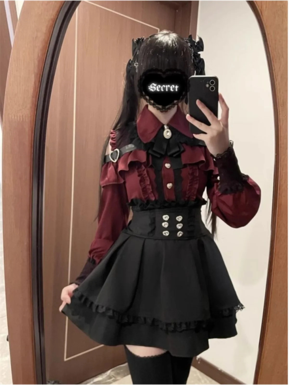 k Romantic oulder Bared irt And f Skirt Set Spring Autumn Japanese School orm Sle Two Piece Set for Teen Girls 260304