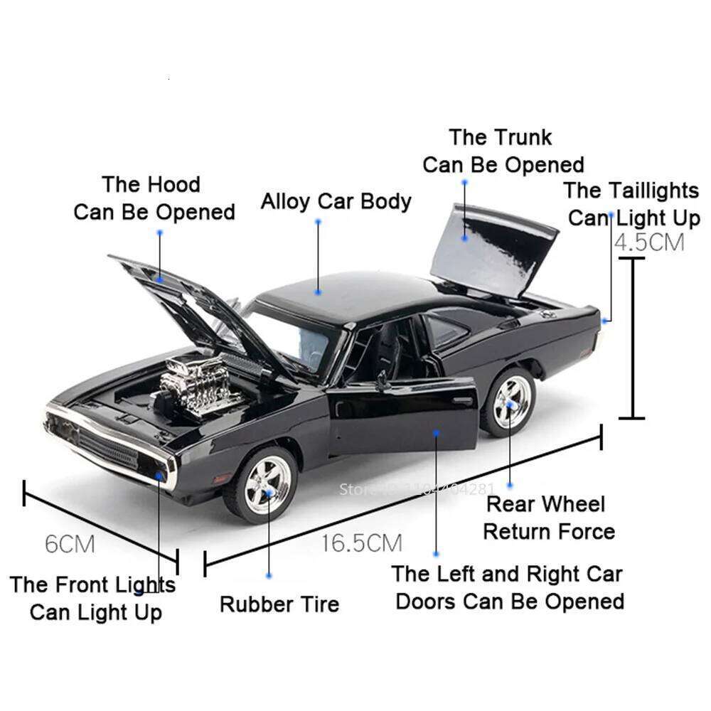 1:32 Camaro Charger 1970 Car Toys Diecast Alloy Model Rubber Tire Metal Body Sound Light Pull Back Doors Opened Vehices Kid Gift Z260306