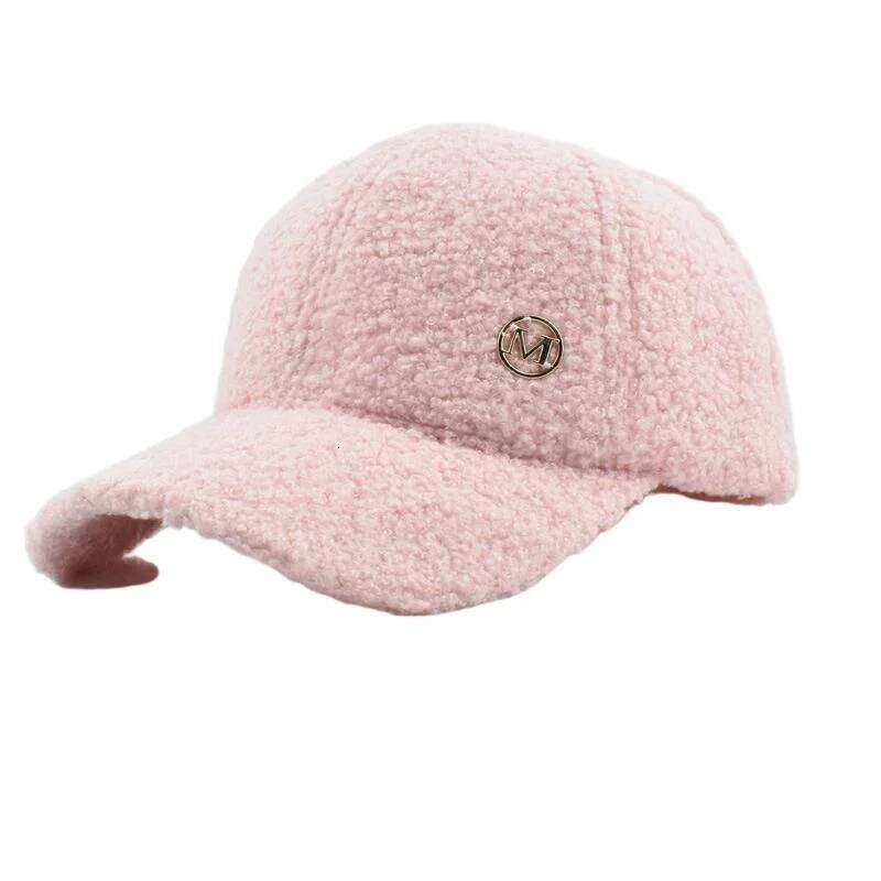 Winter Solid Color M-Label Lamb Wool Baseball for Women, Outdoor Warm Casual Fashion Versatile Plush Duckbill Cap Y260304