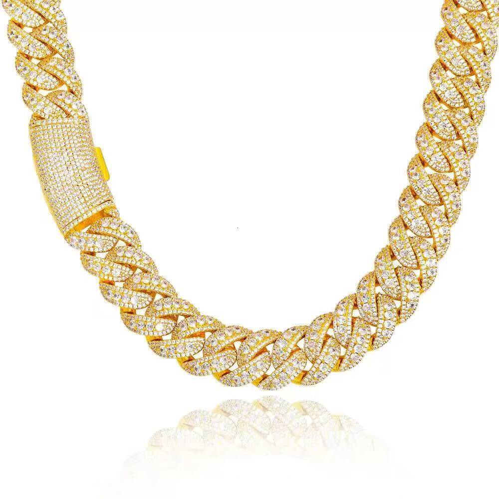 Factory Direct Sale 22mm Full-diamond Bubble Cuban Chain Mens Necklace Hip-hop Accessory