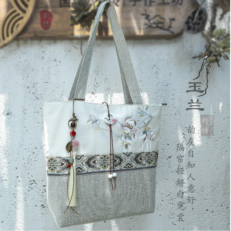 FLYING STARS Chinese Style Womens Handbag Large Capacity Women Retro Canvas Bag Orchid Embroidered Fashion Shoulder 260307