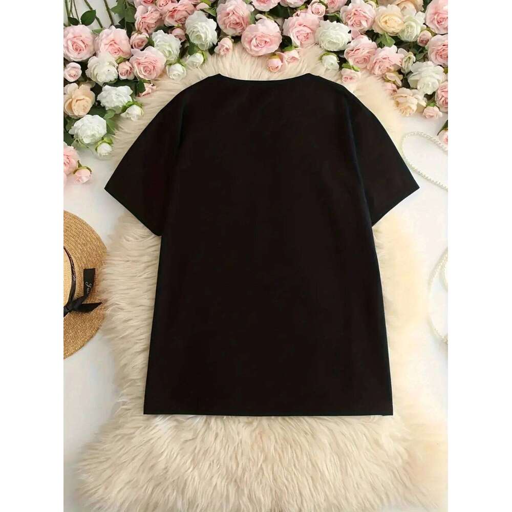 Women's Black Print Short Sleeve Crew Neck T-Shirt Casual Summer Top Classic Design for Attire Cherry T-shirt XJ260306 XJ260306