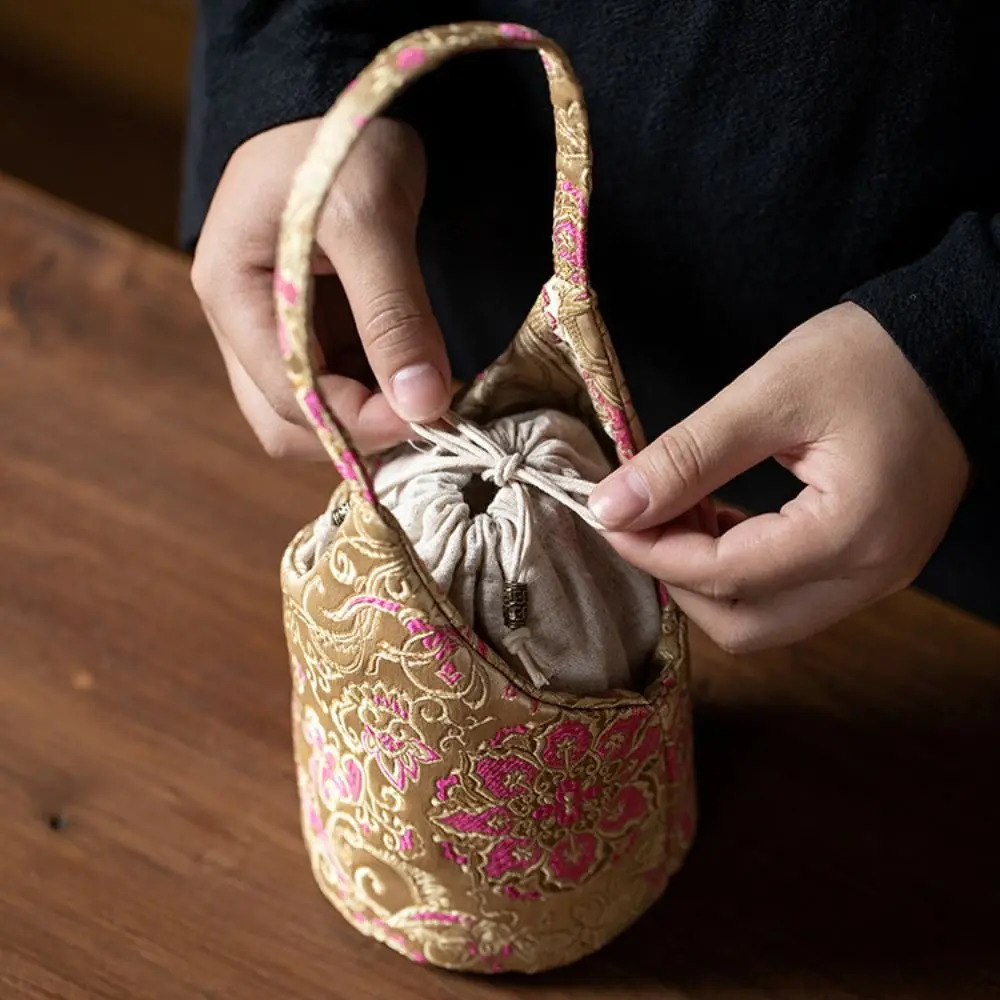 Chinese Style Embroidered Handbag Cotton Tea Tools Storage Bag Small Item Pouch Cheongsam Accessories 260307