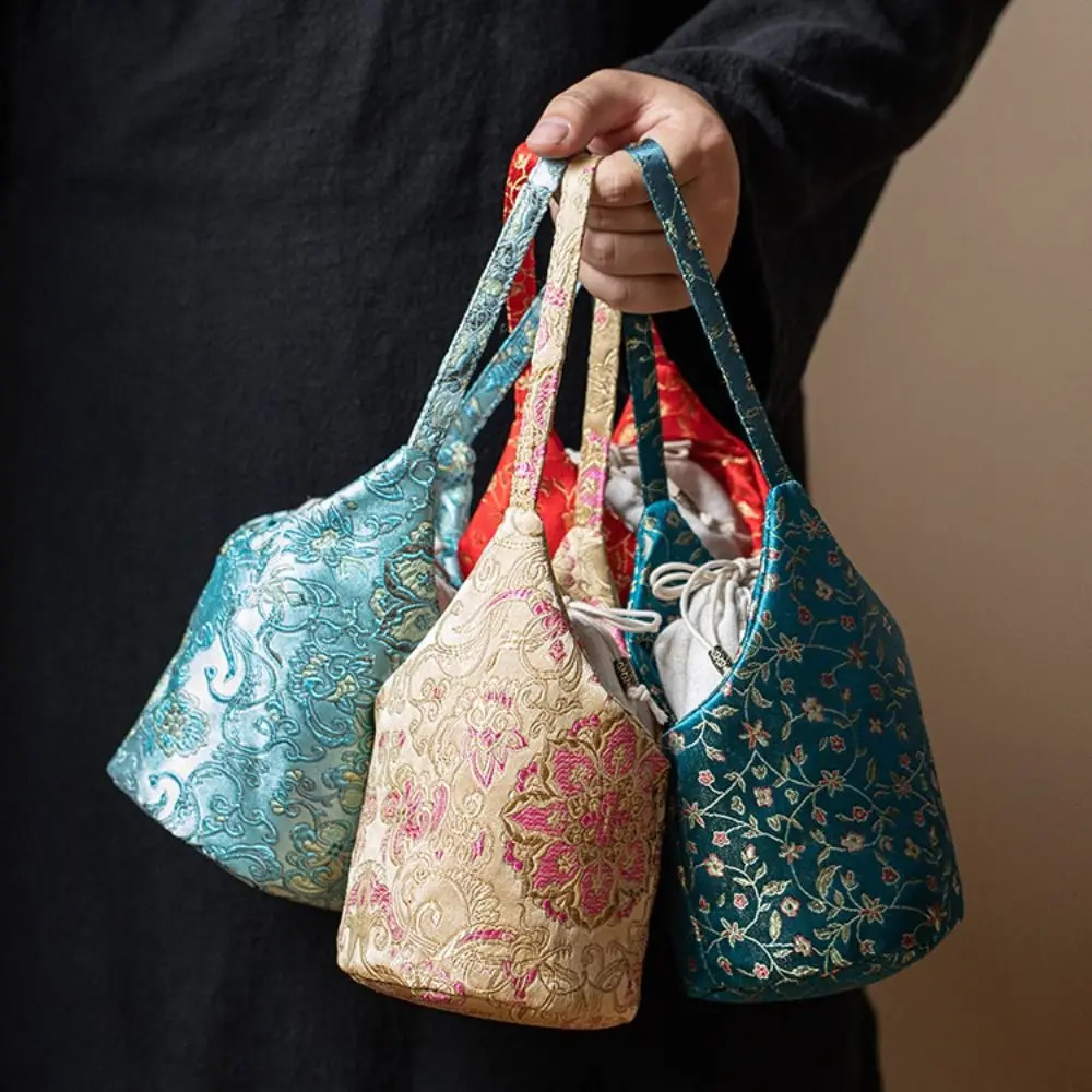 Chinese Style Embroidered Handbag Flower Print Tea Tools Storage Bag Cheongsam Accessories Small Item Pouch 260307