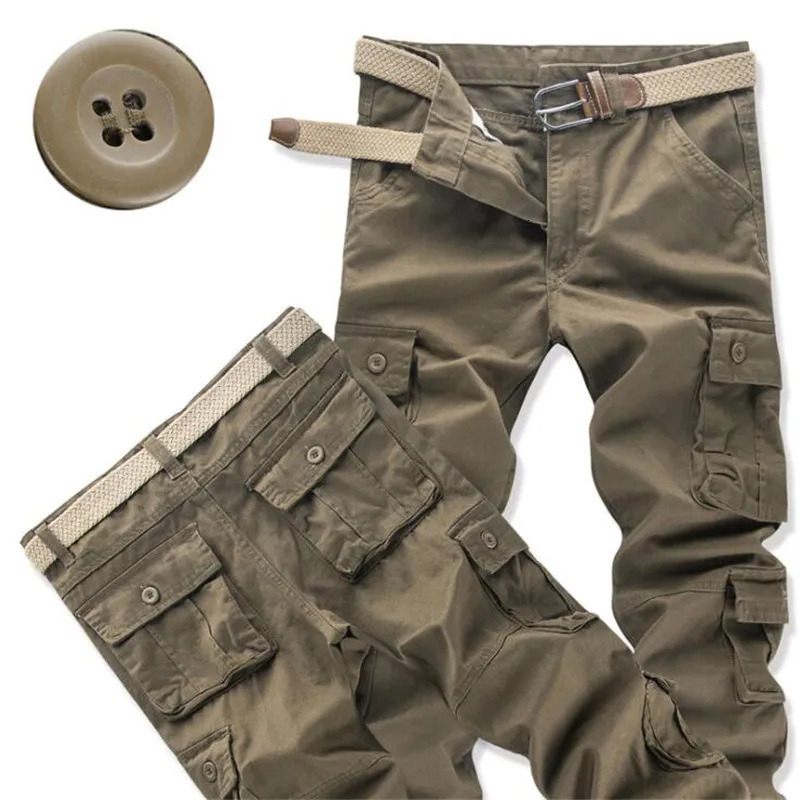 Cargo Pants Men Spring Autumn Cotton Tactical Pants Multi-pockets Washing Loose Long Trousers Man Casual Pants Clothing 260305
