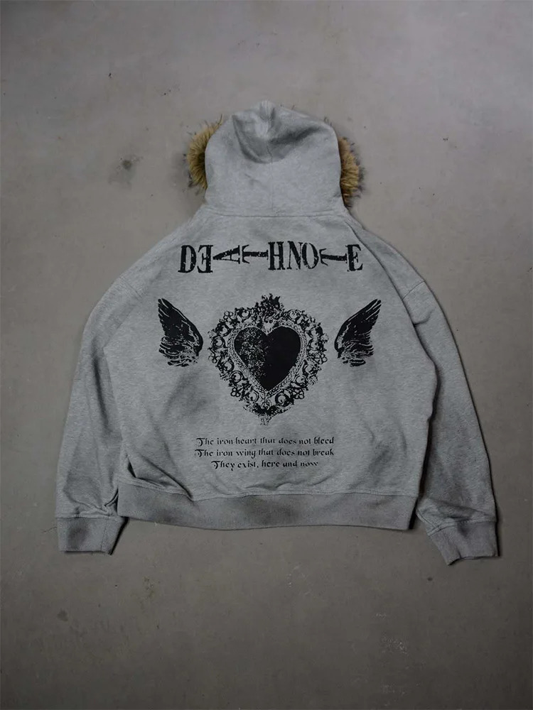 Winter Fashion Streetwear Womens Gothic Printed Faux Fur Hooded Jacket Trendy Edgy Zip - Up Sweatshirt 2026 Arrival 260228