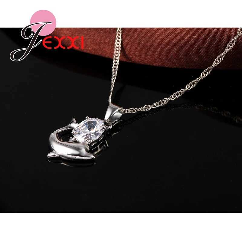 Fast Shipping Pretty CZ Cubic Zirconia Jewelry Set 925 Sterling Silver Romantic Dolphin Pendant Necklace Earrings Set H260307 - view 4
