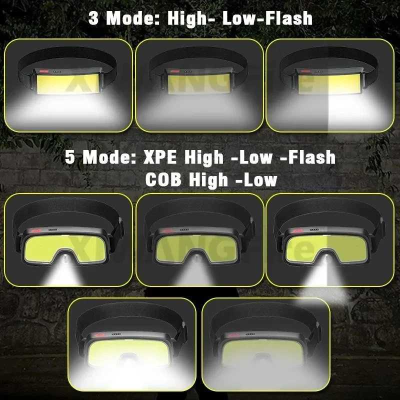 COB 180 Floodlight LED Headlamp FlashlightFlashlight 3 Modes Built-in USB Rechargeable Battery Head Lamp Hiking Camping Lamp H260307