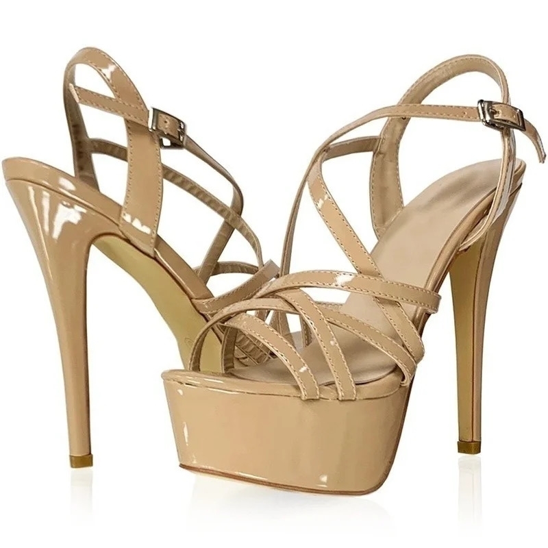 LOSLANDIFEN 2026 14CM Platform High Heels Sandals Sexy Ankle Strap Open Toe Gladiator Party Dress Women Shoes Plus Size 44 260306