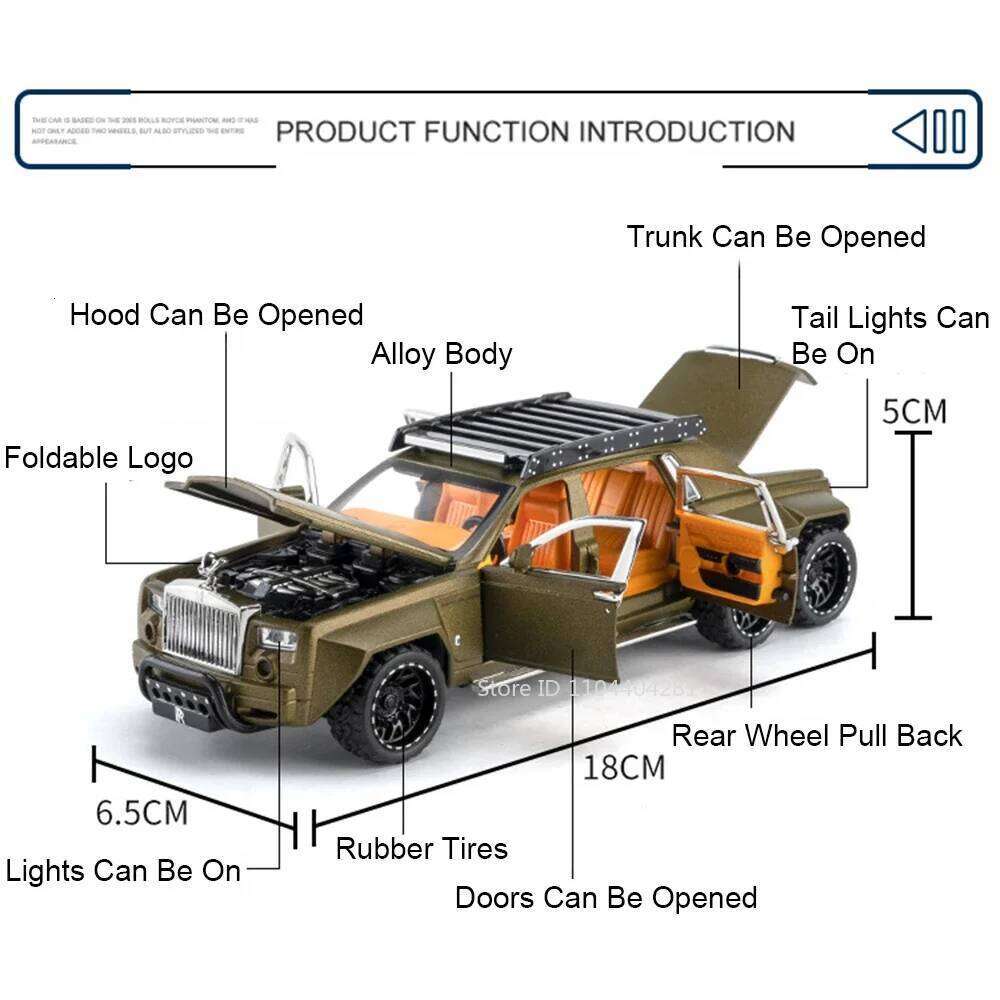 1:32 Rolls-Royce Phantom SUV 6X6 Alloy Dawn Model Toys Car Sound Light Pull Back Doors Opened Miniature Vehices Children's Gifts Z260306