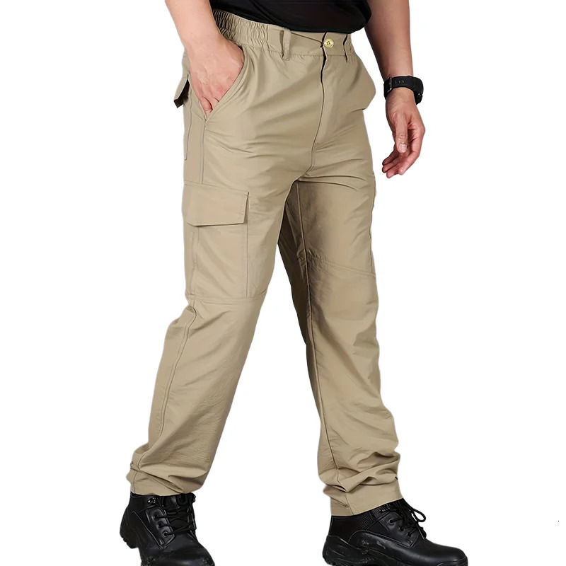 Casual Men Pants Summer Multiple Pockets Cargo Pants Quick Dry Thin Trousers Outdoor Hiking Workout Breathable Long Pant 260304