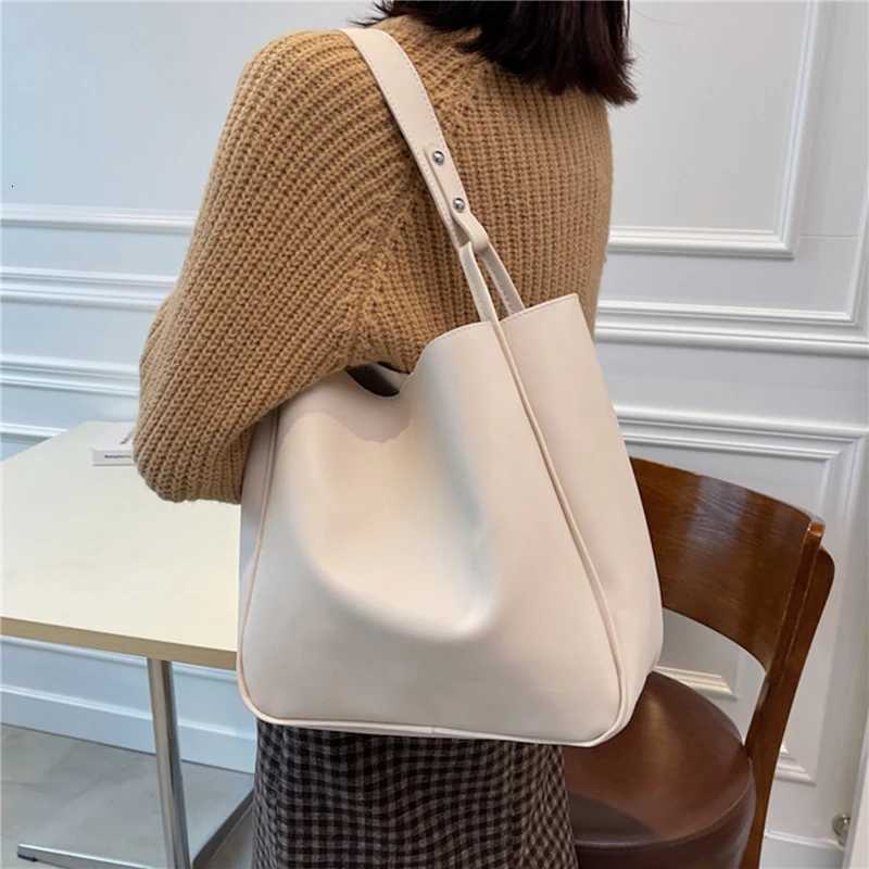 PU Bucket Bag Women Simple Large Capacity Tote Handbag Shoulder Bags For Ladies All-Purpose Shopping Female H260306