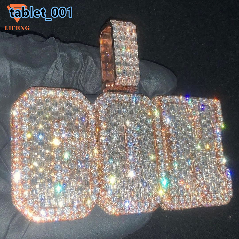 Top Quality Custom Hand Setting Vvs Baguette Moissanite Pendant Mens Iced Out Hip Hop Letter Charm Pendant