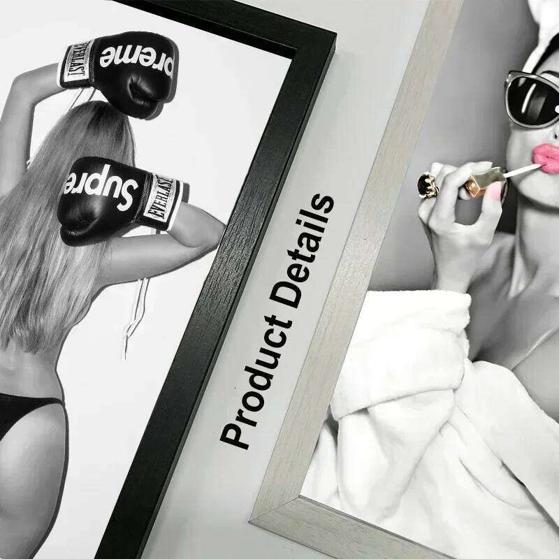 A4 6 7 8inch With Canvas Painting Black And White Beach Mushroom Boat Bird Flowers Wall Art Combination Photo Frame H260306