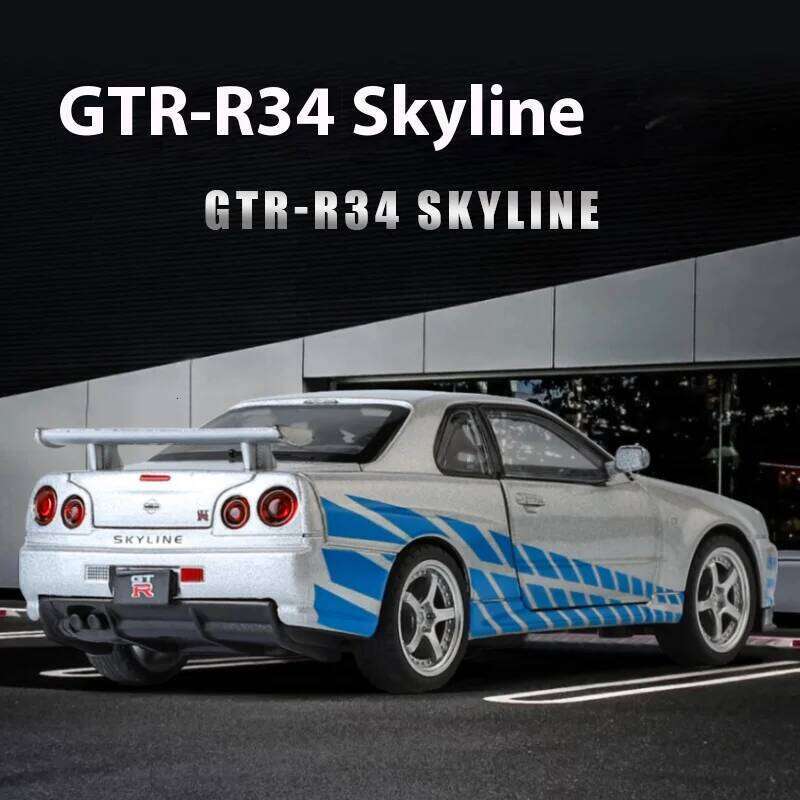 1:32 Nissan GTR R34 Skyline Supercar Alloy Metal Diecast Car Model Indoor Desktop Collection Hobby Trendy Ornament Birthday Gift Z260306
