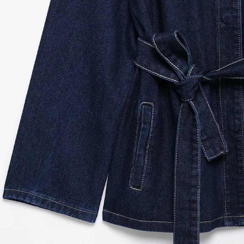 Willshela Women Fashion With Belt Denim Blue Single Breasted Jackets Vintage Lapel Neck Long Sleeves Female Chic Lady Outfits 260306