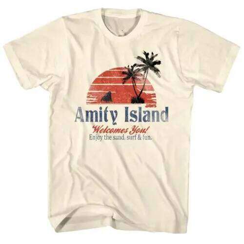 Jaws Vintage Amity Men's T-Shirt Welcomes You Shark fin Movie Merchandise XJ260306