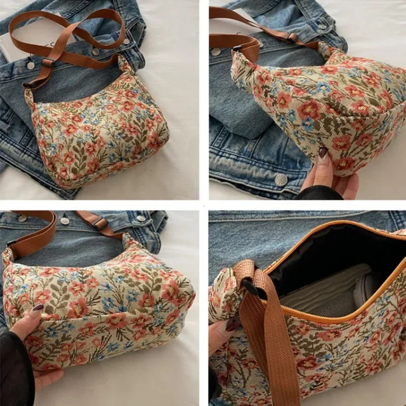 Women Small Underarm Bag Chinese Style Shoulder Versatile Literary Prints Cloth Crescent Pack Portable Womens Handbags 260307
